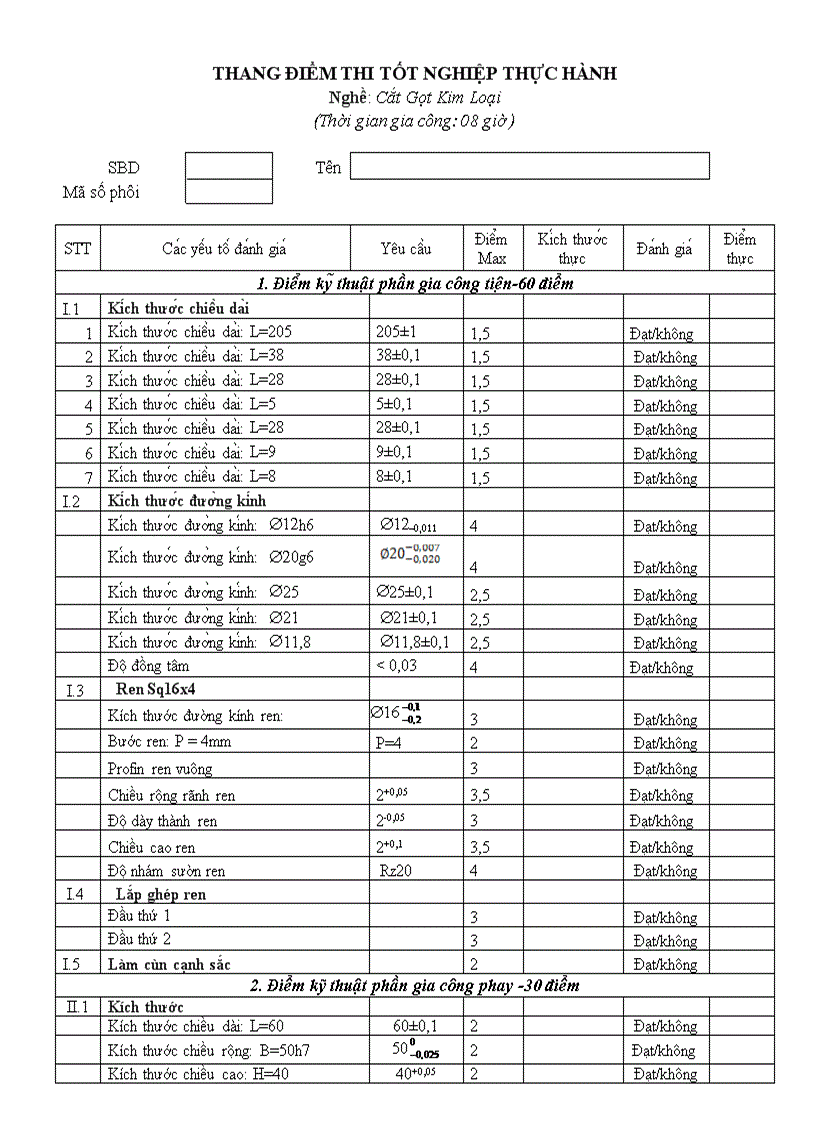 Đề thi cắt gọt kim loại 3 2