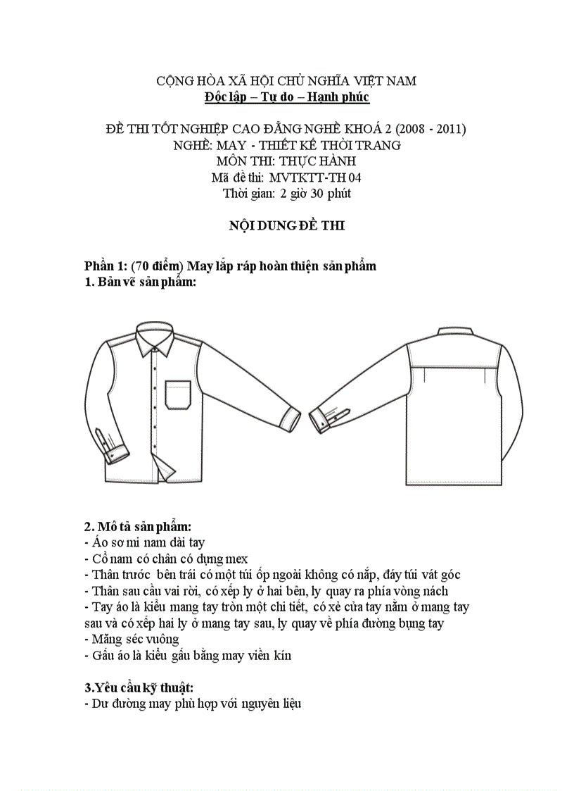 Đề thi tốt nghiệp cao đẳng nghề khóa 2 2008 2011 Thiết kế thời trang Lí thuyết thực hành Hướng dẫn giải 04 2