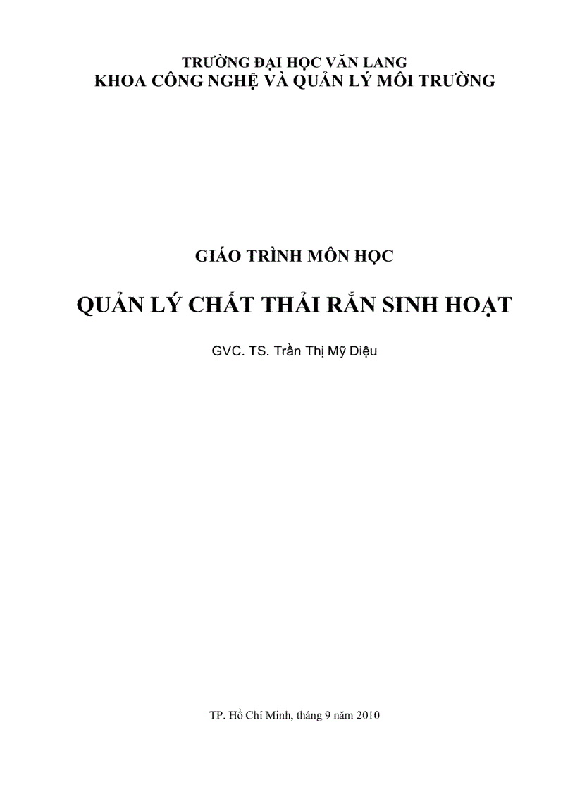 Giáo trình môn quản lí chất thải rắn sinh hoạt