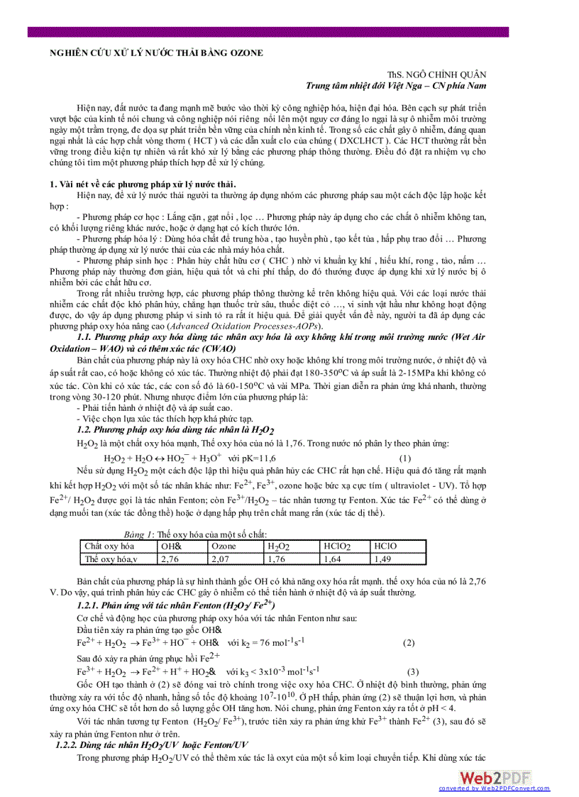 Nghiên cứu xử lý nước thải bằng ozone