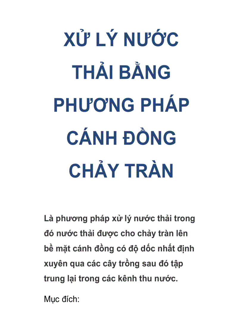 Xử lý nước thải bằng phương pháp cánh đồng chảy tràn