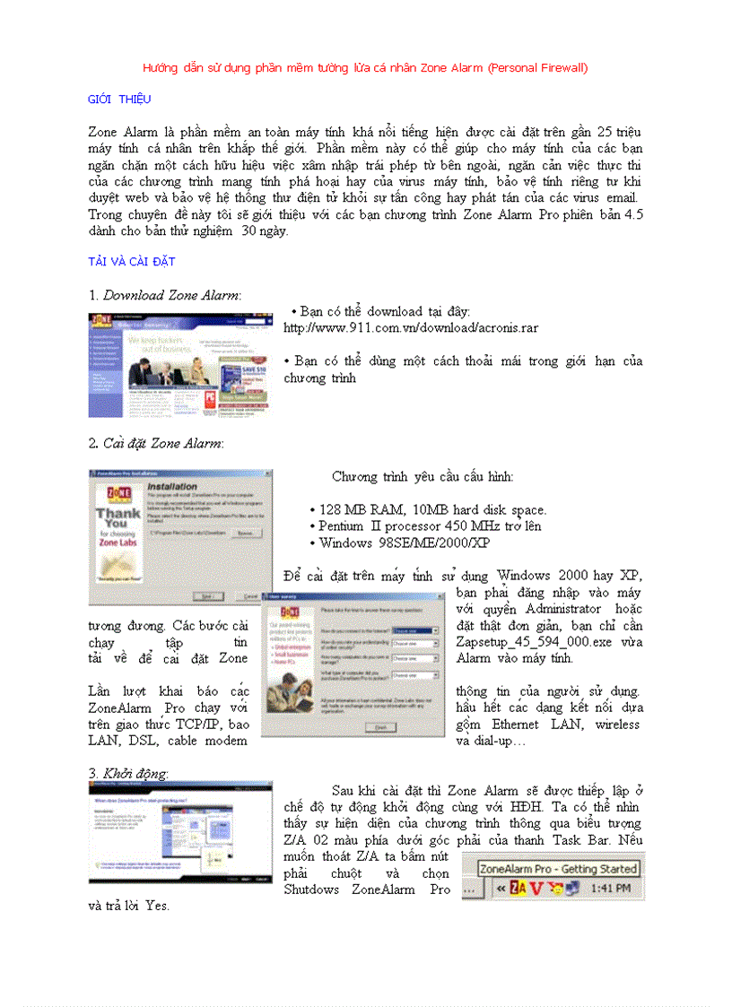 Hướng dẫn sử dụng phần mềm tường lửa cá nhân Zone Alarm
