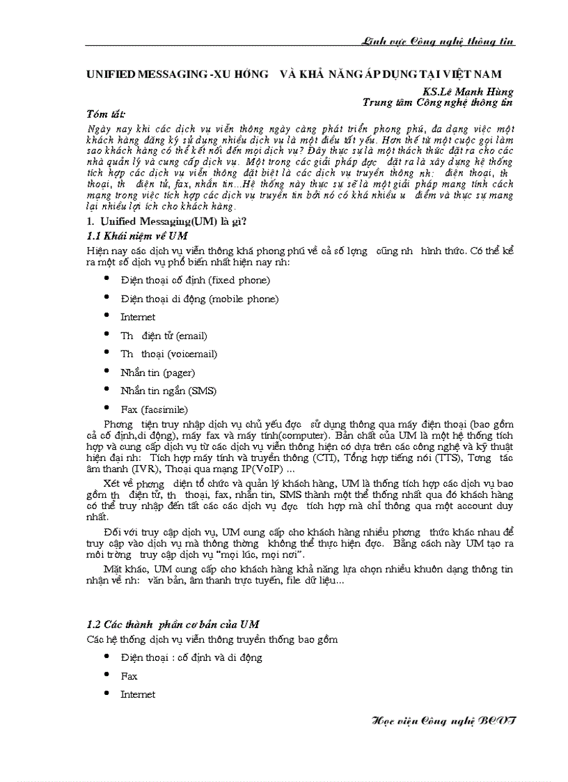 Unified Messaging Xu hướng và khả năng áp dụng tại Việt Nam