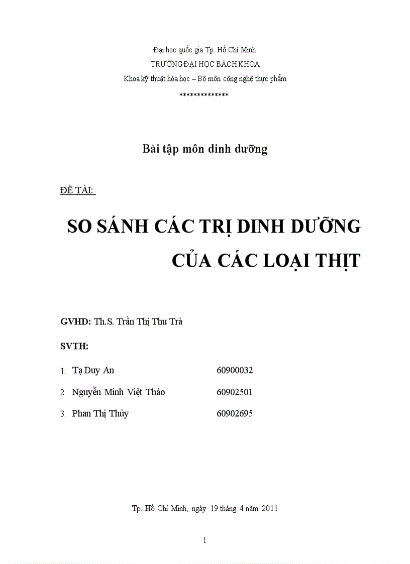 So sánh các giá trị dinh dưỡng của thịt