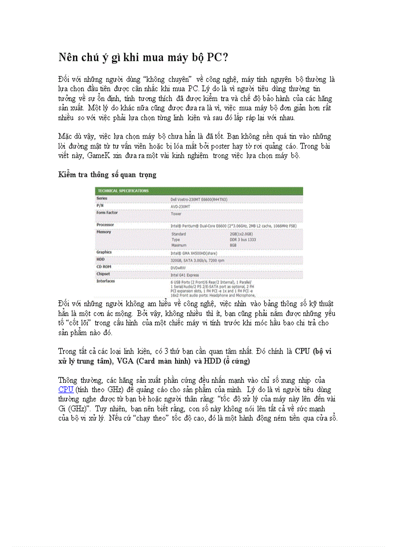 Nên chú ý gì khi mua máy bộ PC