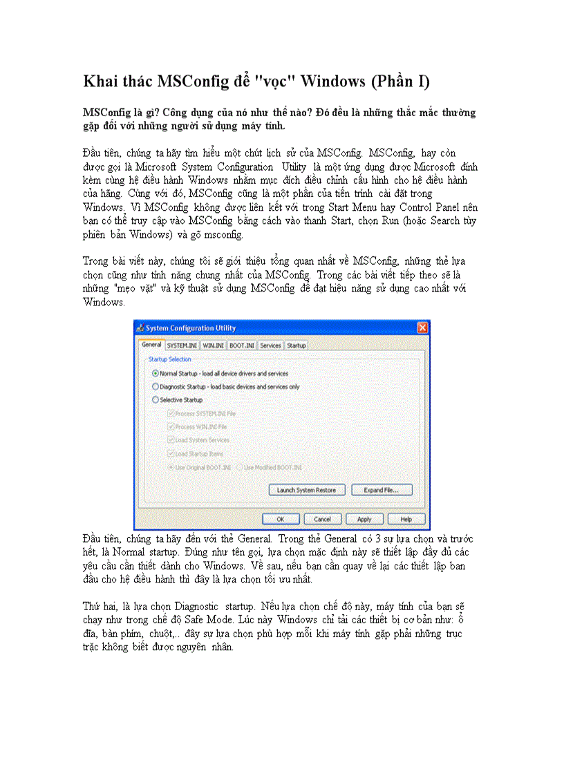 Khai thác MSConfig để vọc Windows Phần I