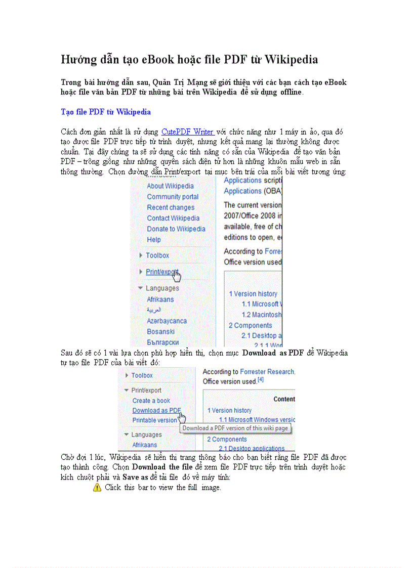 Hướng dẫn tạo eBook hoặc file PDF từ Wikipedia