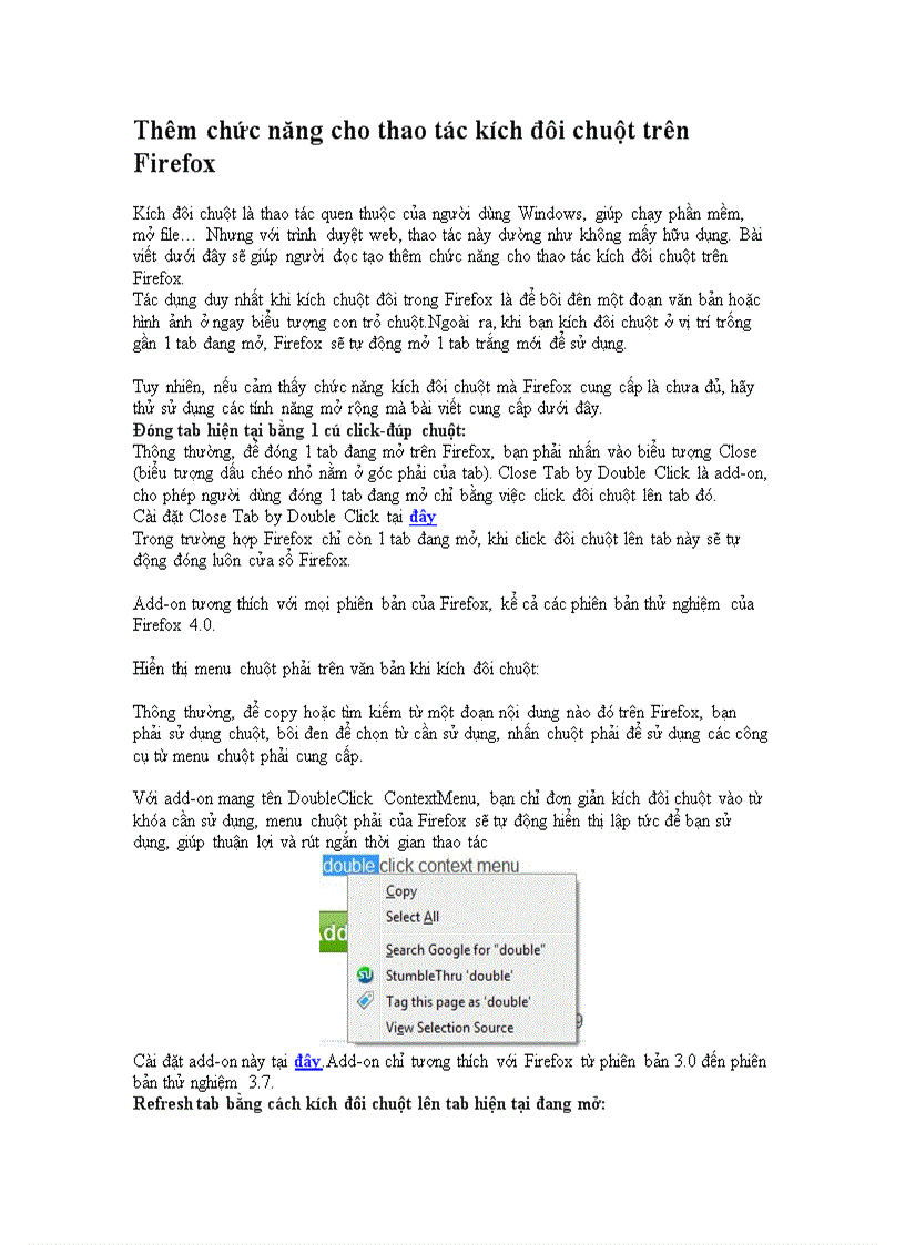 Thêm chức năng cho thao tác kích đôi chuột trên Firefox