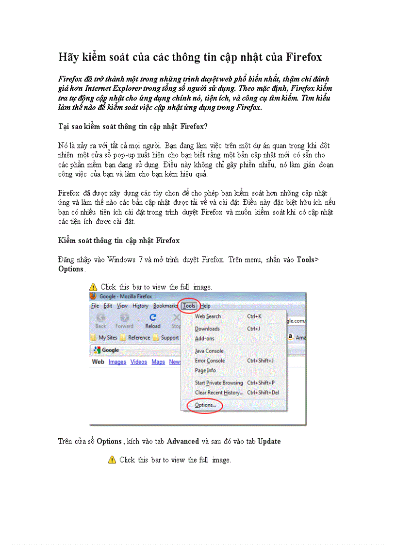 Hãy kiểm soát của các thông tin cập nhật của Firefox