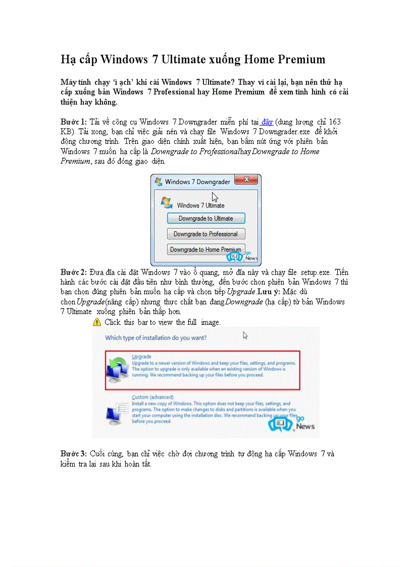 Hạ cấp Windows 7 Ultimate xuống Home Premium