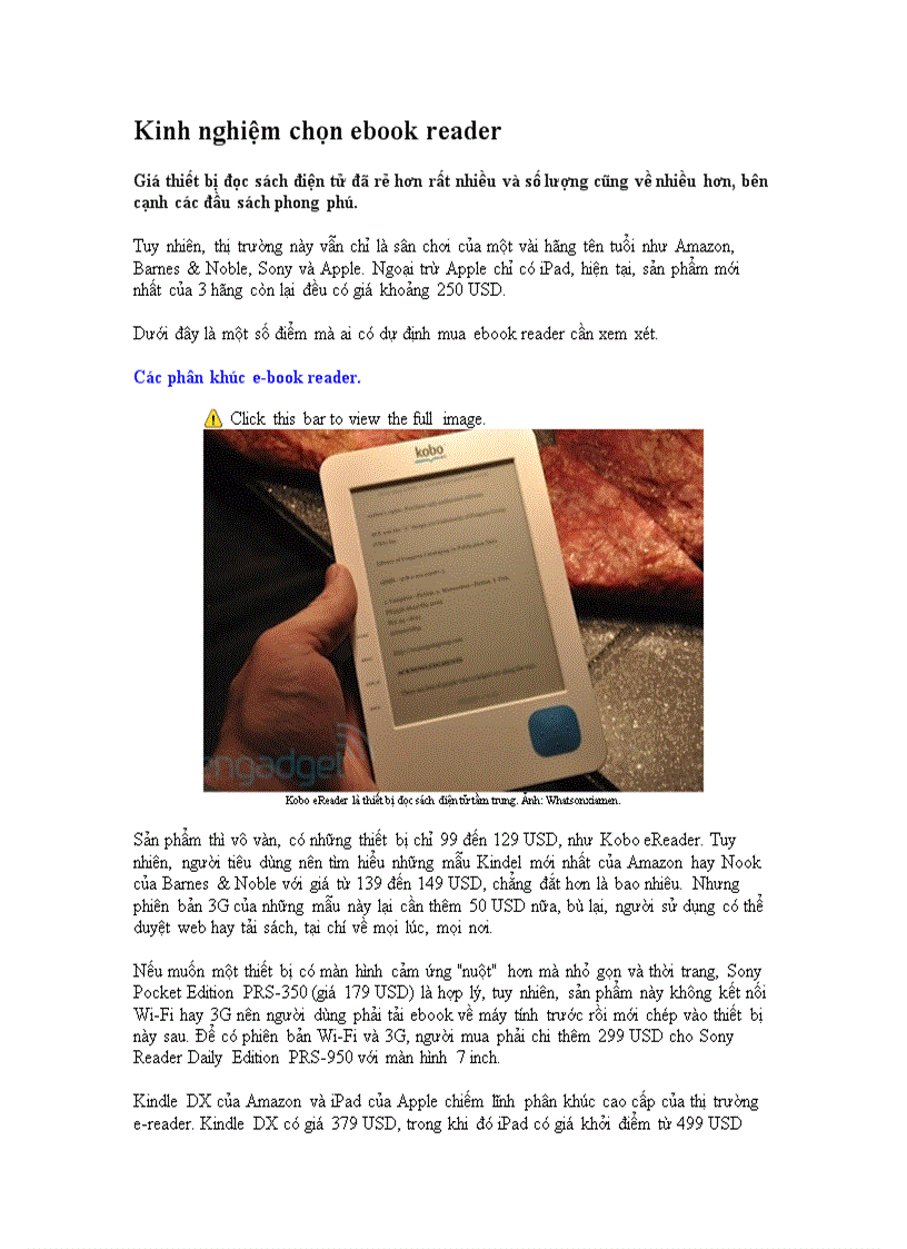 Kinh nghiệm chọn ebook reader
