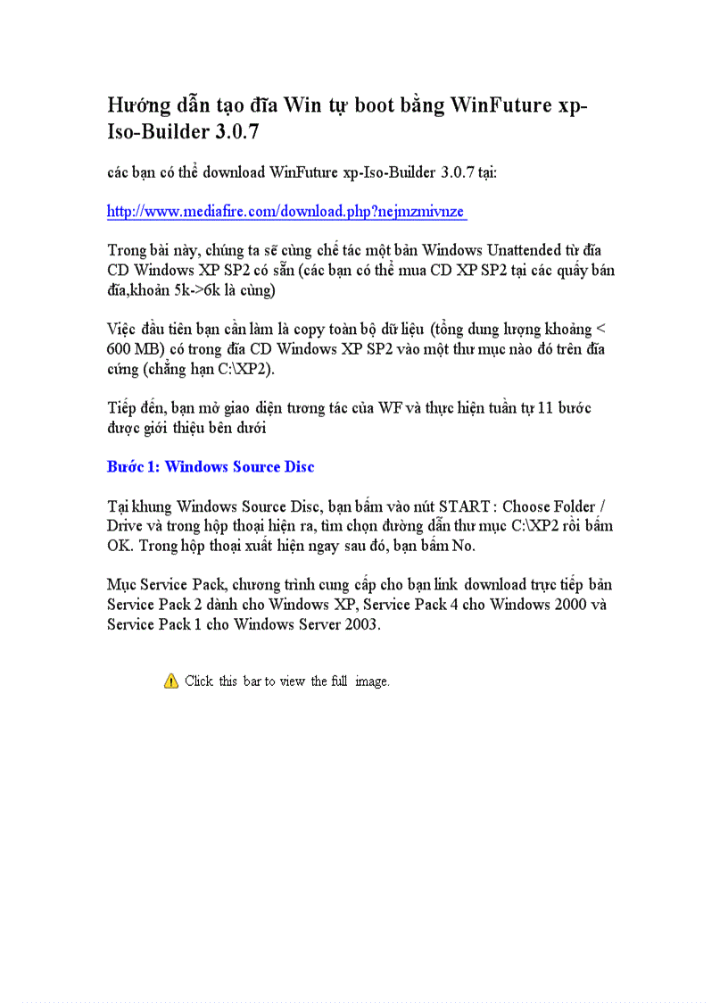 Hướng dẫn tạo đĩa Win tự boot bằng WinFuture xp Iso Builder 3 0 7