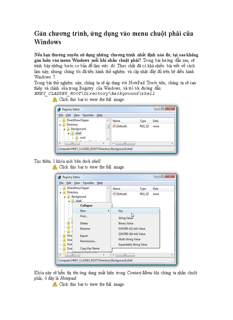 Gán chương trình ứng dụng vào menu chuột phải của Windows