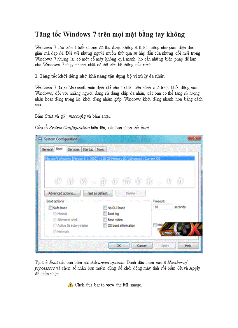 Tăng tốc Windows 7 trên mọi mặt bằng tay không