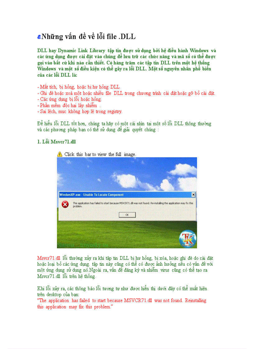 Những vấn đề về lỗi file DLL
