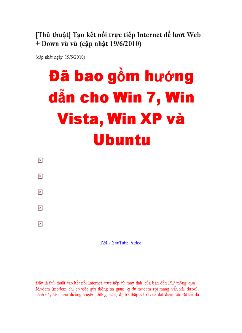 Tạo kết nối trực tiếp Internet để lướt Web Down vù vù