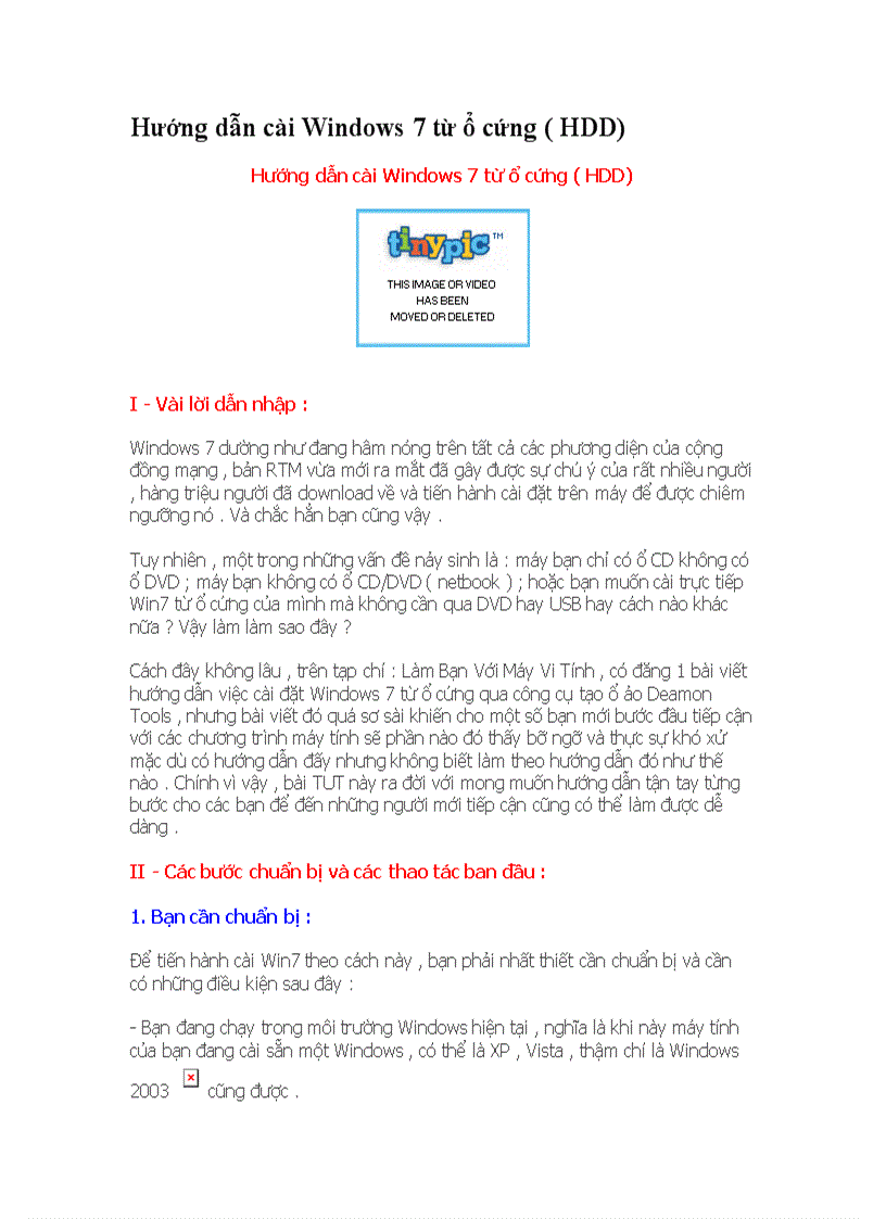 Hướng dẫn cài Windows 7 từ ổ cứng HDD