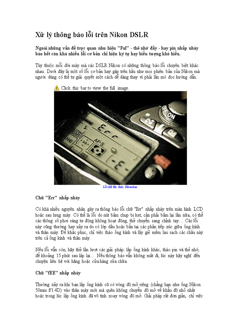 Xử lý thông báo lỗi trên Nikon DSLR