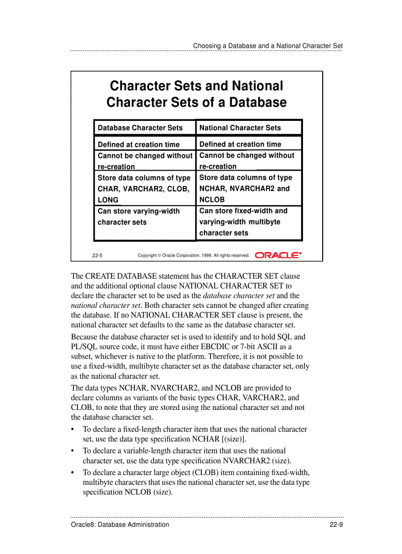 Choosing a Database and a National Character Set