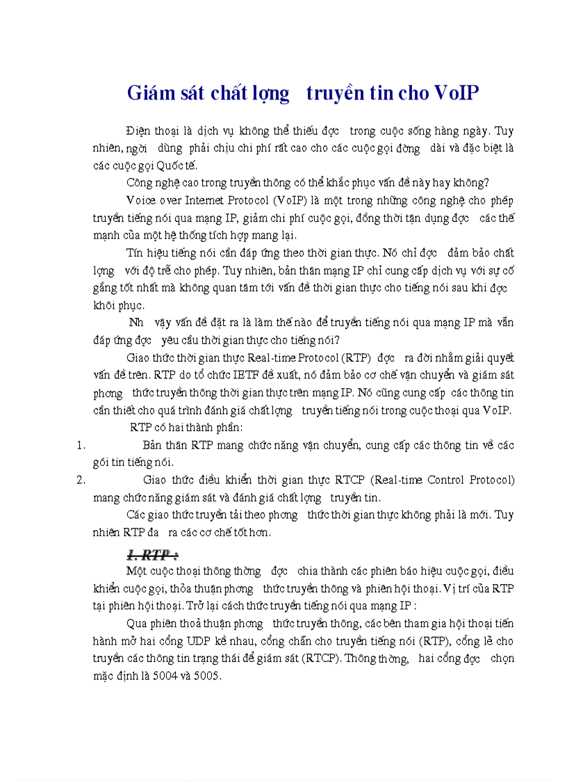 Giám sát chất lượng truyền tin cho VoIP