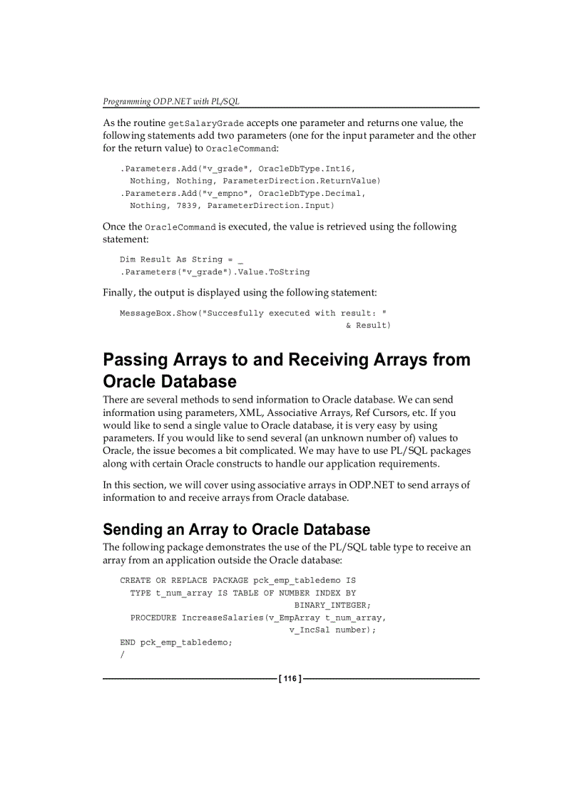 Programming ODP NET with PL SQL