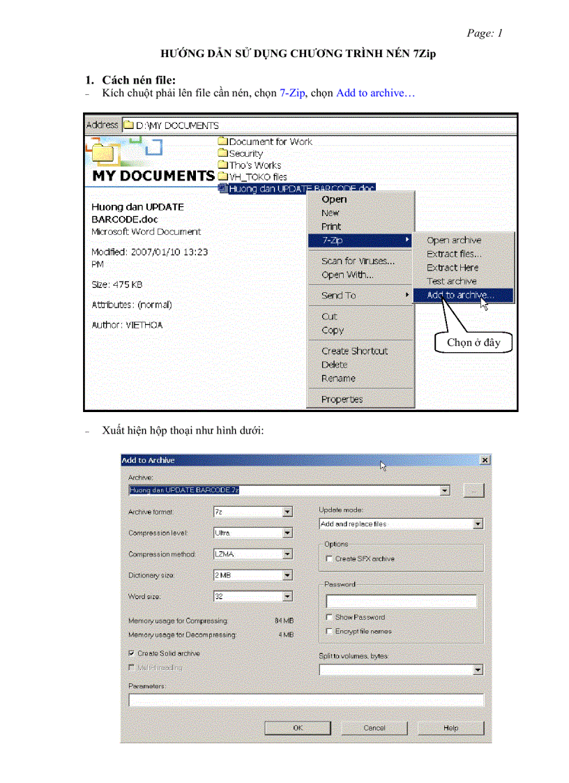 HƯỚNG DẪN SỬ DỤNG CHƯƠNG TRÌNH NÉN 7Zip