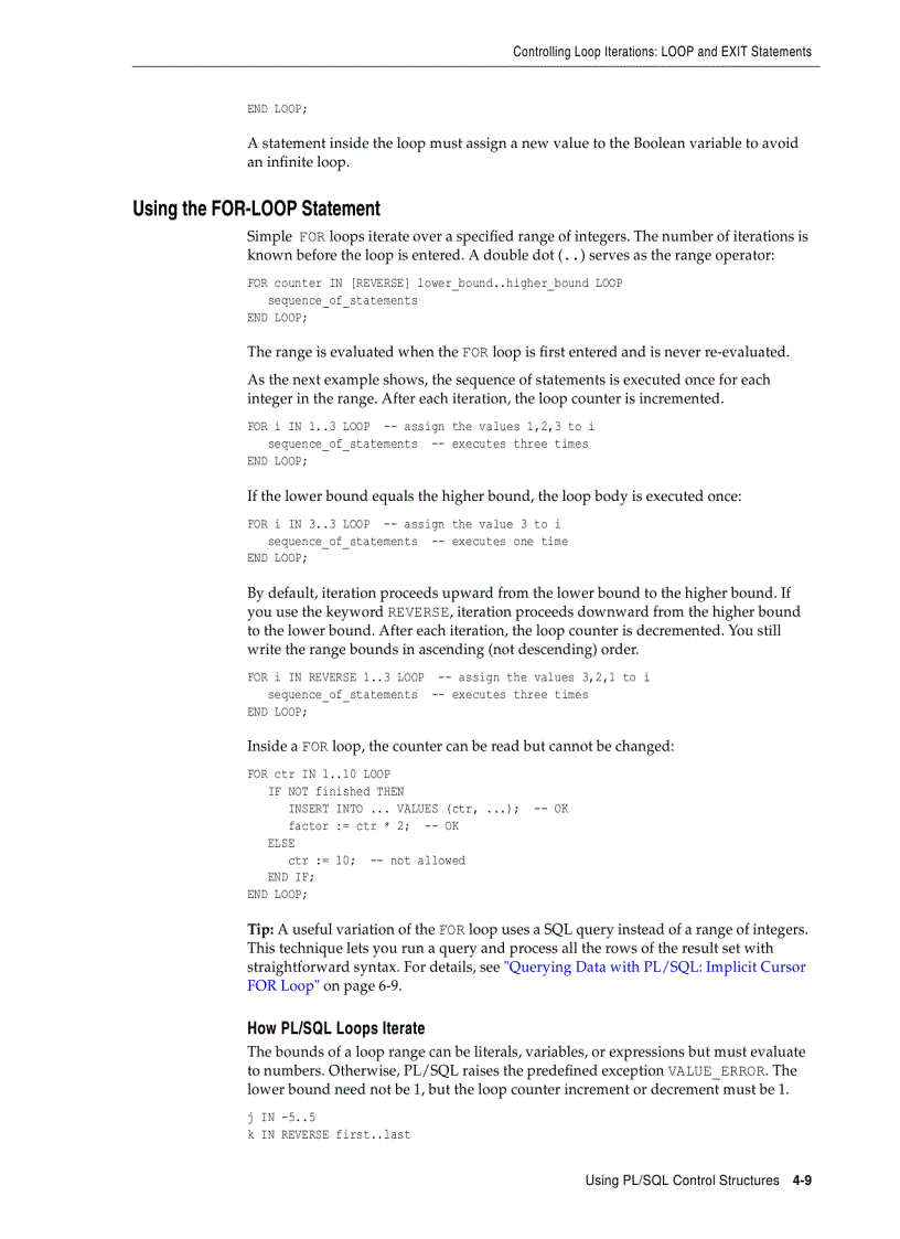 Controlling Loop Iterations LOOP and EXIT Statements