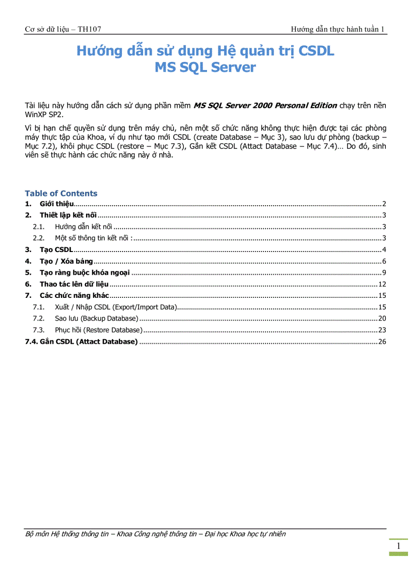Hướng dẫn sử dụng Hệ quản trị CSDL MS SQL Server