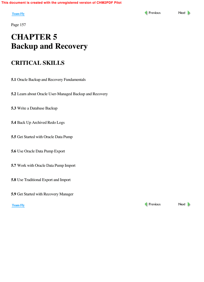 Backup and Recovery