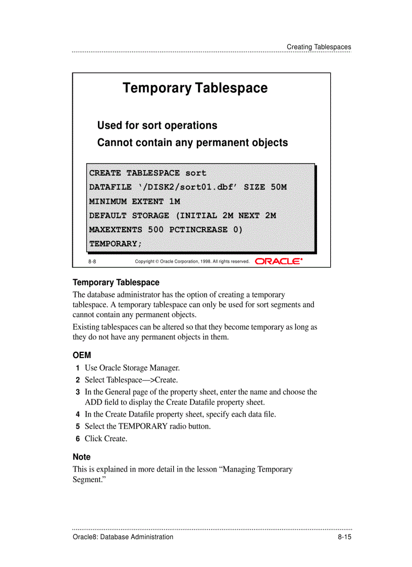 Creating Tablespaces