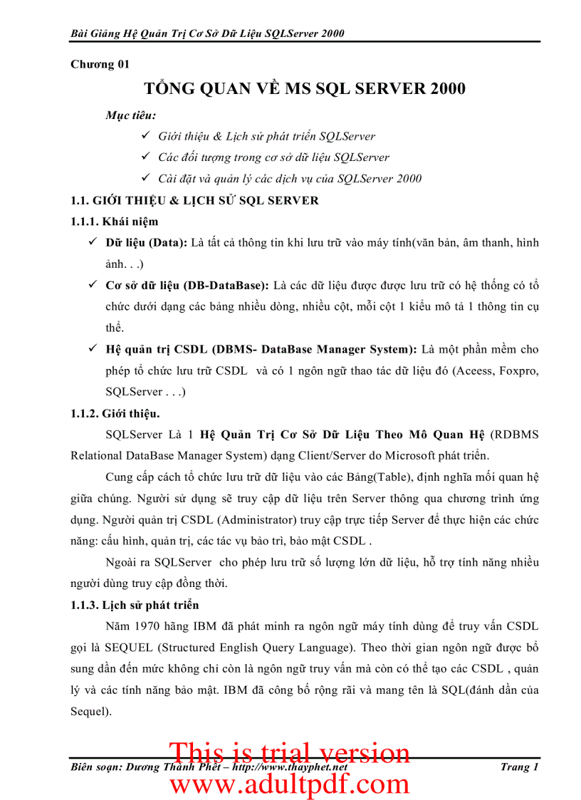Tổng quan về ms sql server 2000