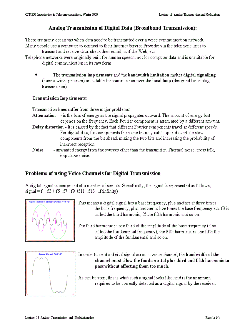 Analog Transmission of Digital Data Broadband Transmission