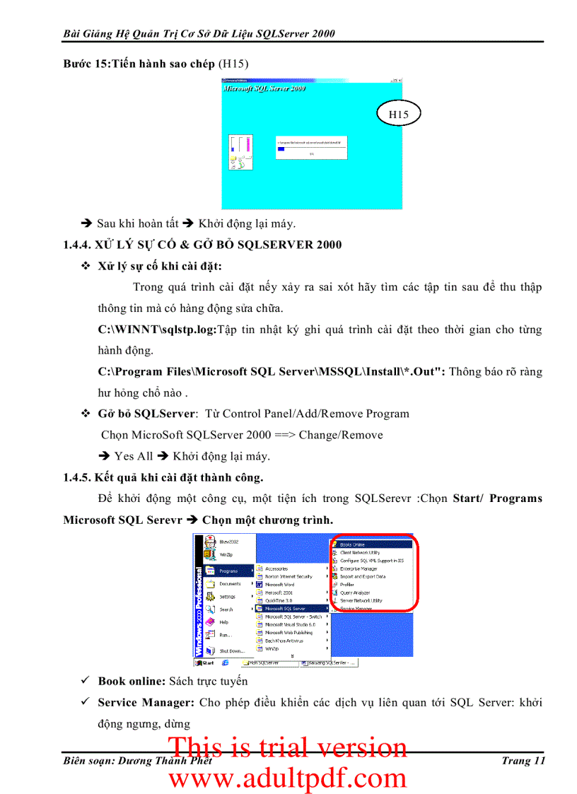 Xử lý sự cố và gỡ bỏ SQL server 2000