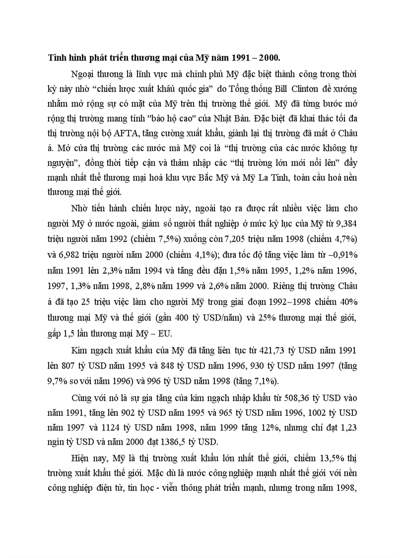Tình hình phát triển thương mại của Mỹ năm 1991 2000