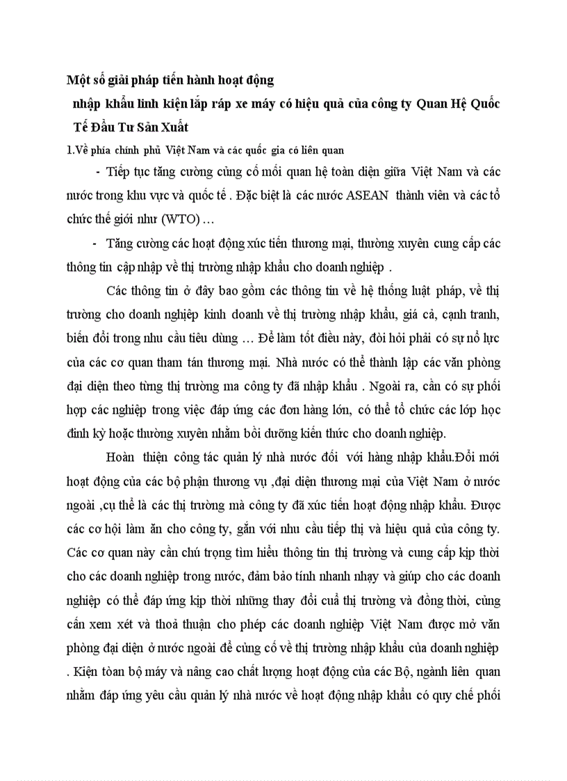 Một số giải pháp tiến hành hoạt động nhập khẩu linh kiện lắp ráp xe máy có hiệu quả của công ty Quan Hệ Quốc Tế Đầu Tư Sản Xuất