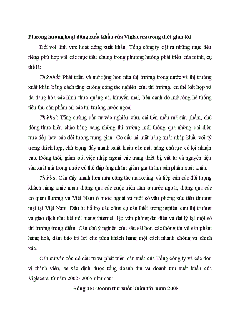 Phương hướng hoạt động xuất khẩu của Viglacera trong thời gian tới