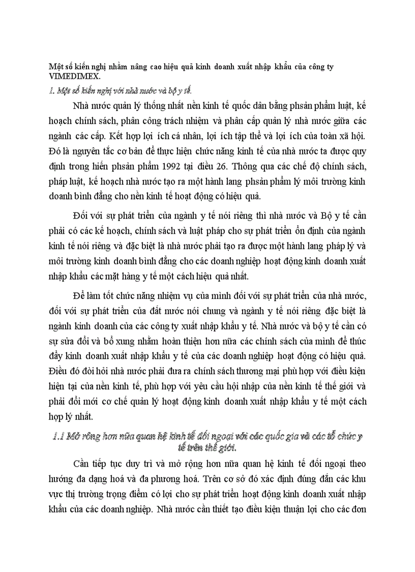 Một số kiến nghị nhằm nâng cao hiệu quả kinh doanh xuất nhập khẩu của công ty VIMEDIMEX