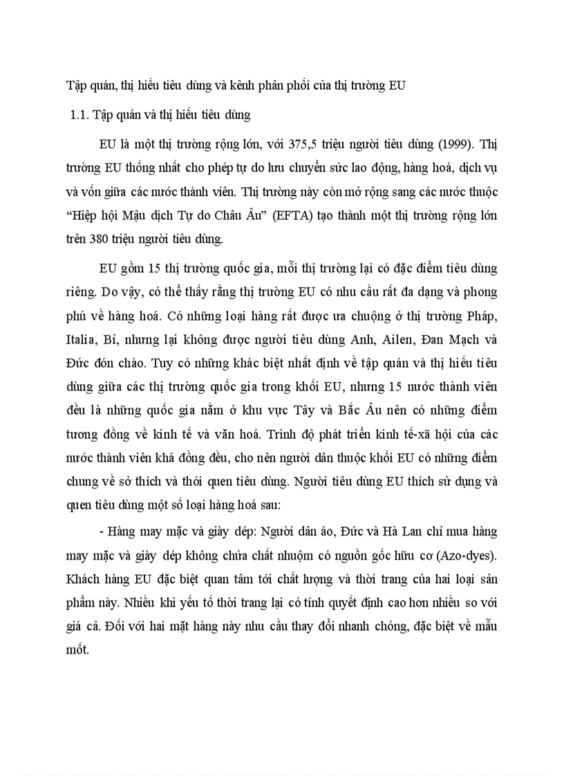 Tập quán thị hiếu tiêu dùng và kênh phân phối của thị trường EU