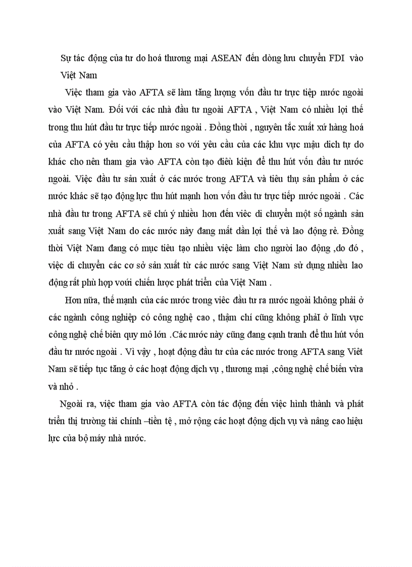 Sự tác động của tư do hoá thương mại ASEAN đến dòng lưu chuyển FDI vào Việt Nam