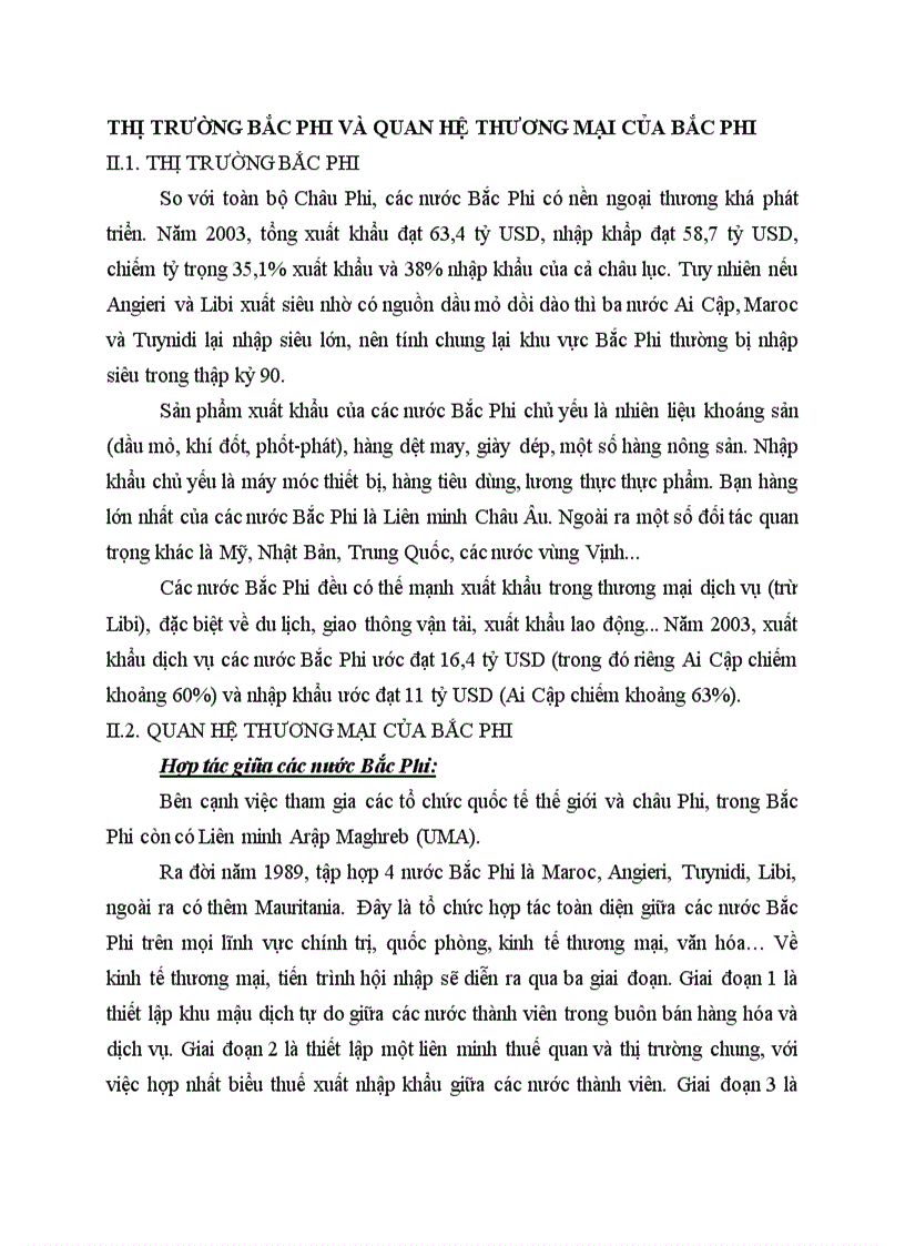 Thị trường bắc phi và quan hệ thương mại của bắc phi