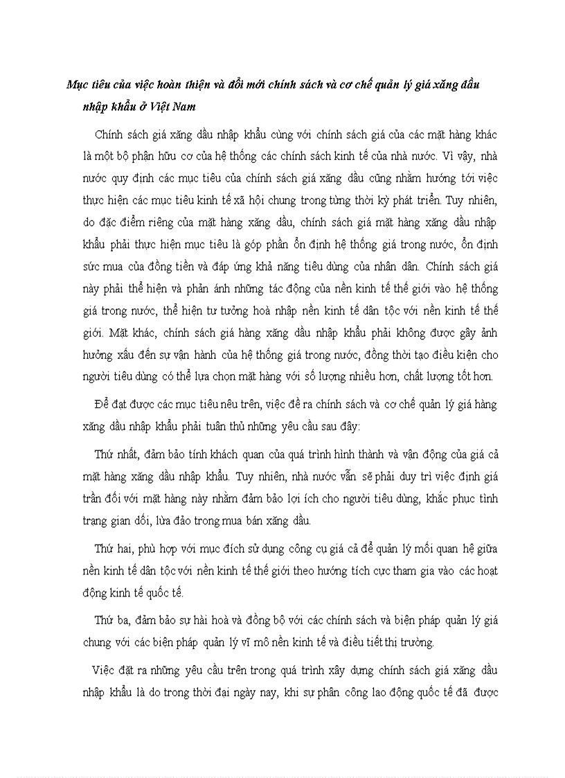 Mục tiêu của việc hoàn thiện và đổi mới chính sách và cơ chế quản lý giá xăng dầu nhập khẩu ở Việt Nam
