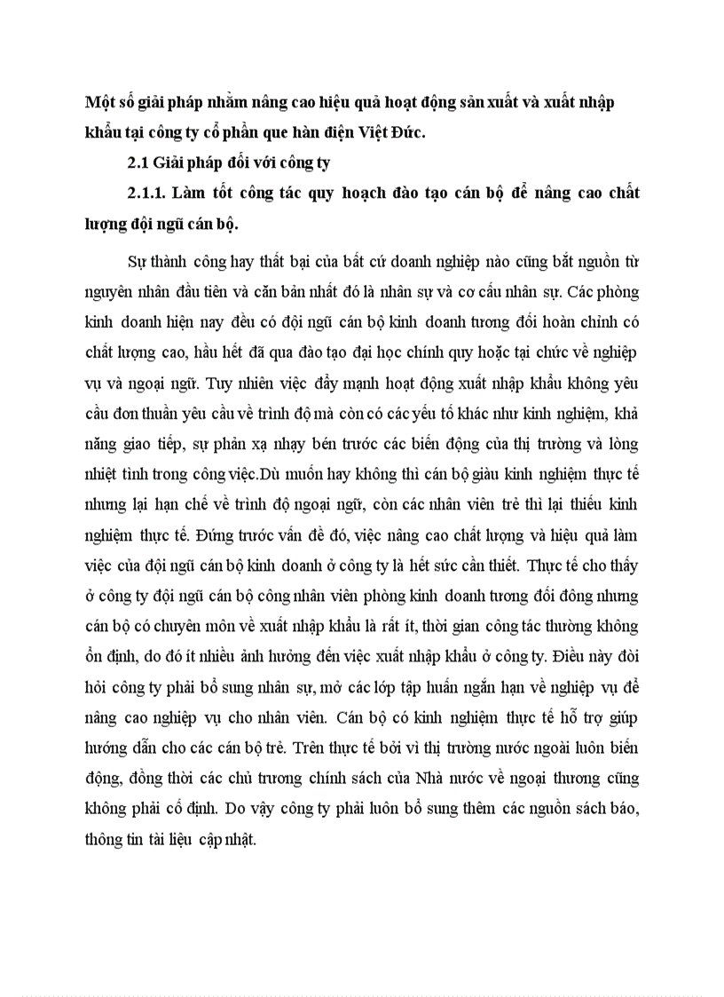 Một số giải pháp nhằm nâng cao hiệu quả hoạt động sản xuất và xuất nhập khẩu tại công ty cổ phần que hàn điện Việt Đức