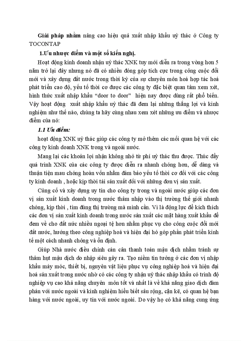 Giải pháp nhằm nâng cao hiệu quả xuất nhập khẩu uỷ thác ở Công ty TOCONTAP