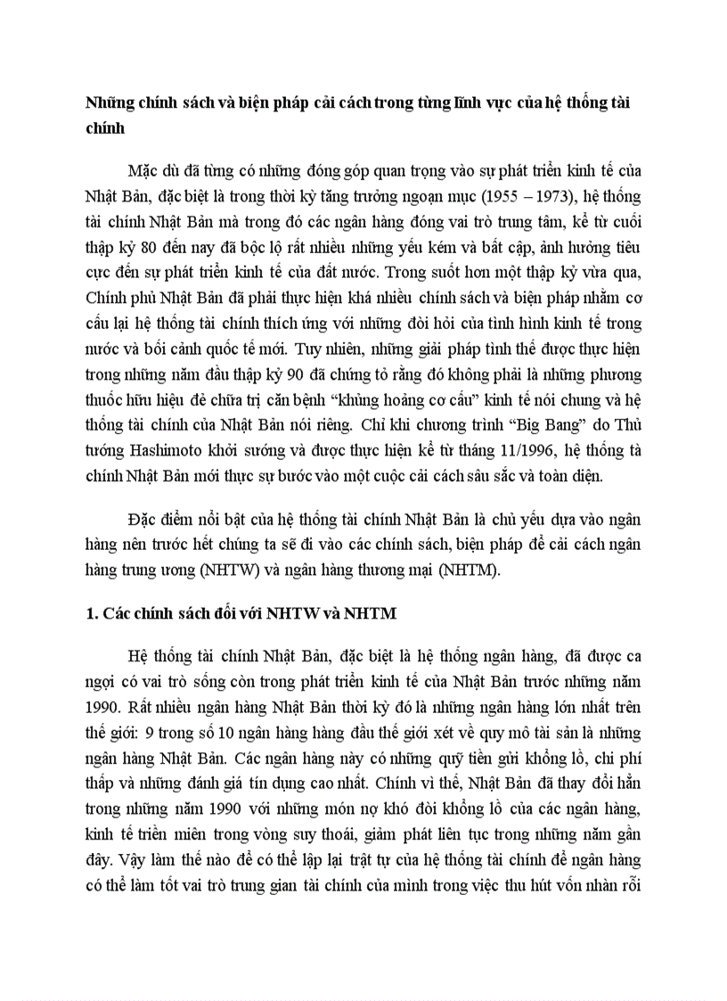 Những chính sách và biện pháp cải cách trong từng lĩnh vực của hệ thống tài chính