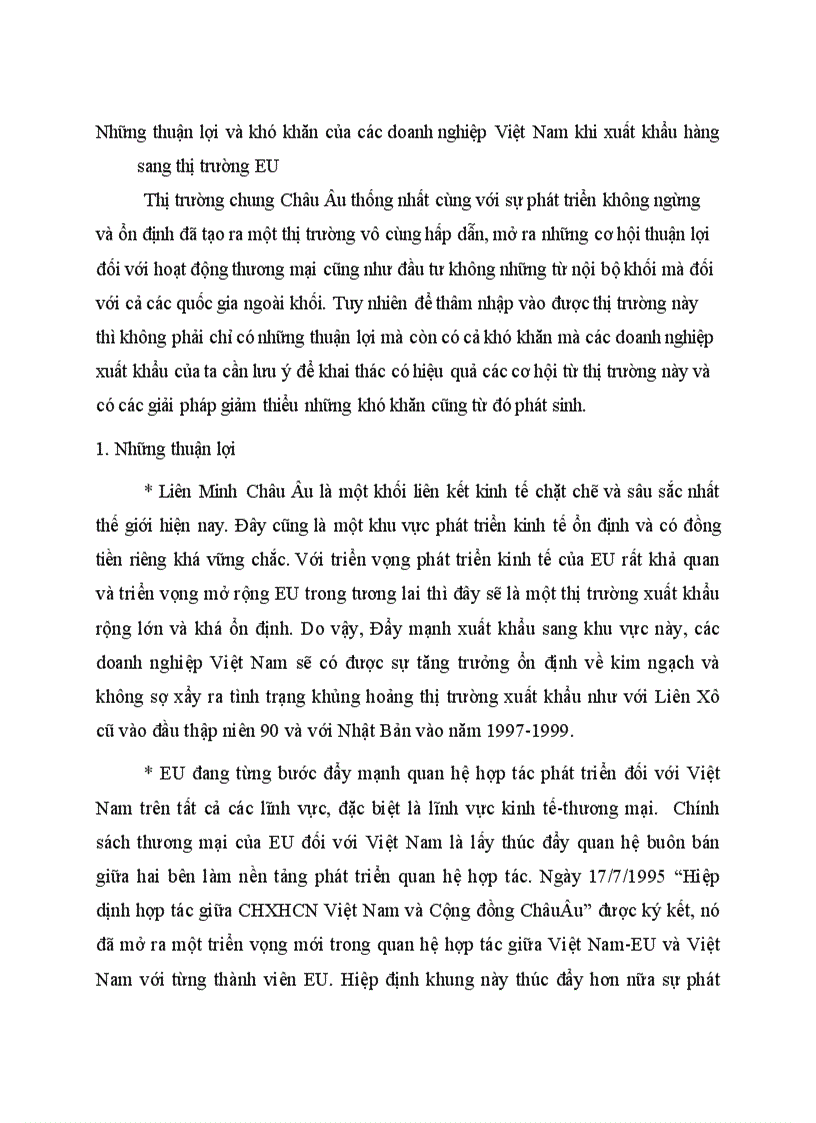 Những thuận lợi và khó khăn của các doanh nghiệp Việt Nam khi xuất khẩu hàng sang thị trường EU