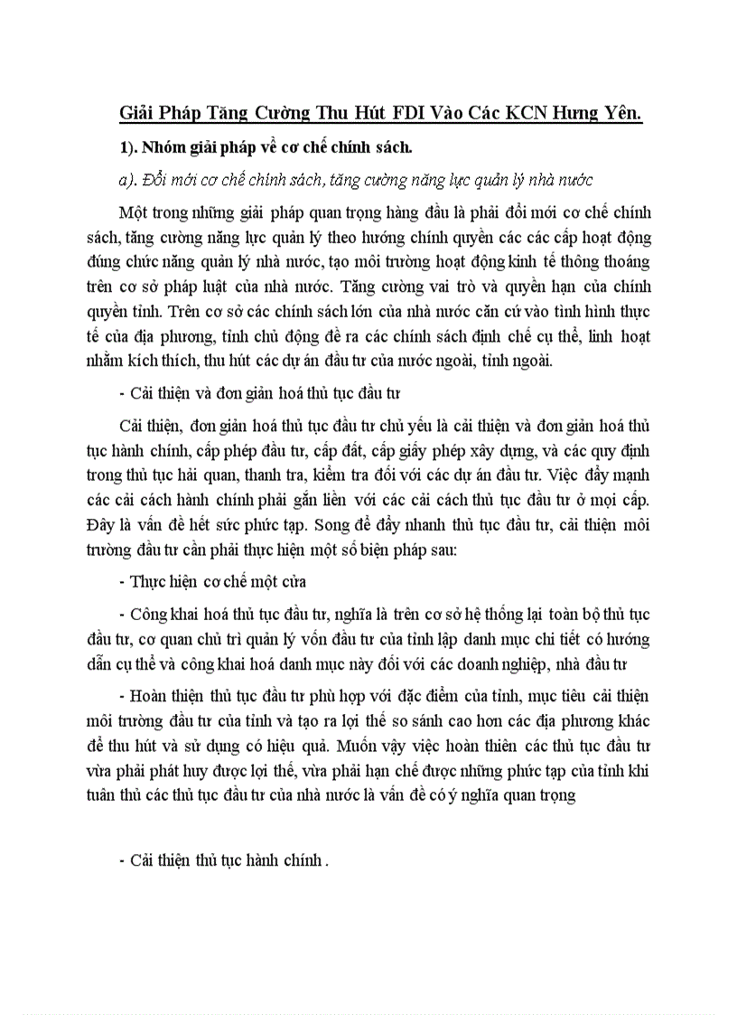Giải Pháp Tăng Cường Thu Hút FDI Vào Các KCN Hưng Yên