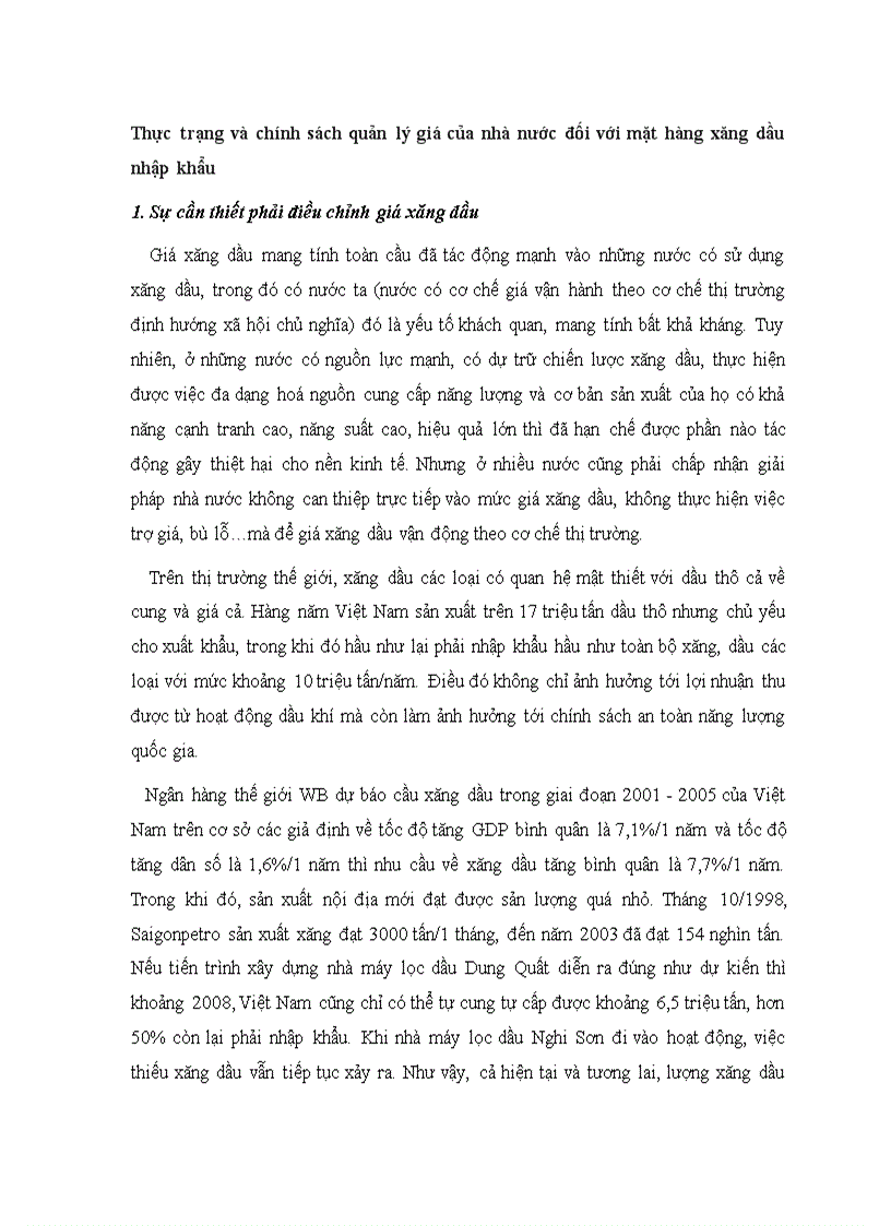 Thực trạng và chính sách quản lý giá của nhà nước đối với mặt hàng xăng dầu nhập khẩu