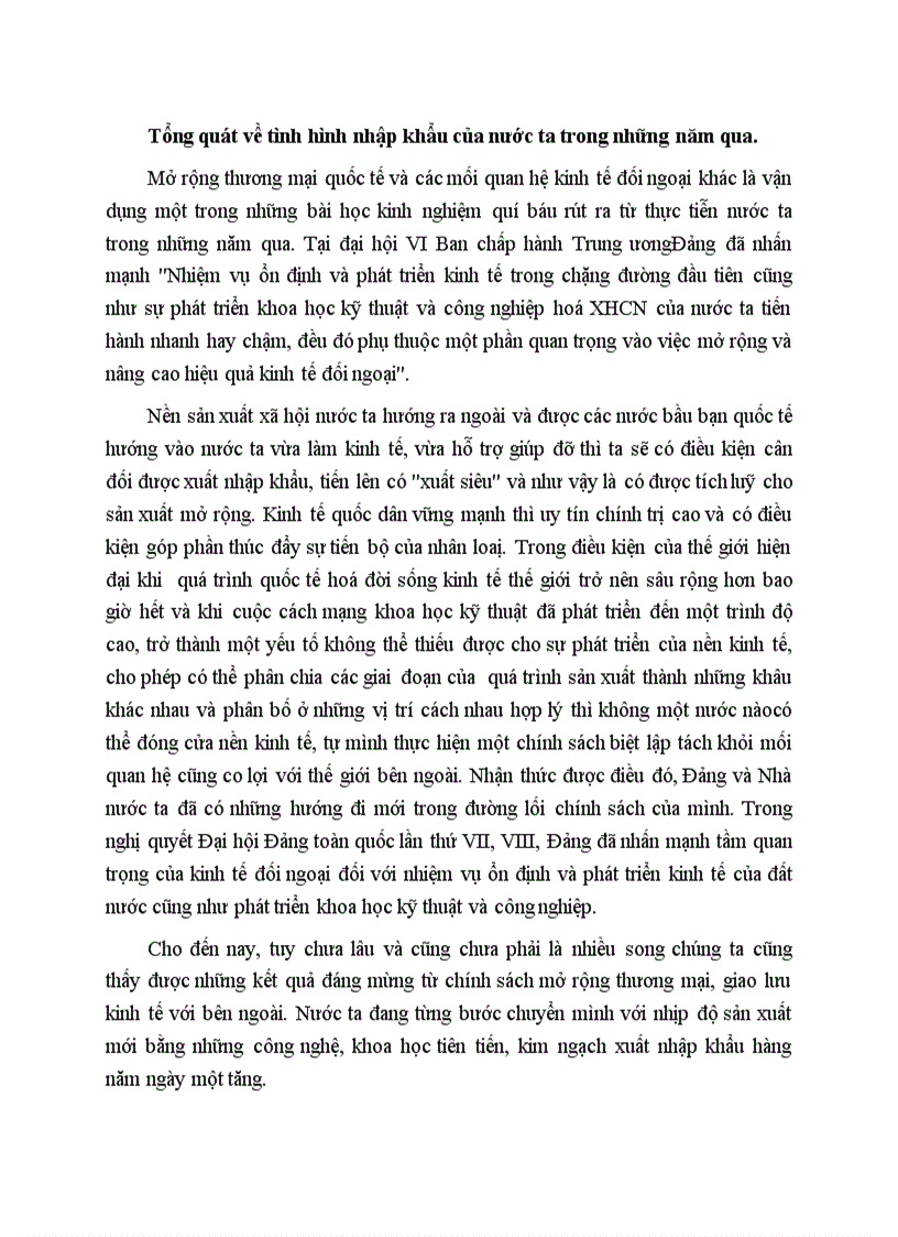 Tổng quát về tình hình nhập khẩu của nước ta trong những năm qua