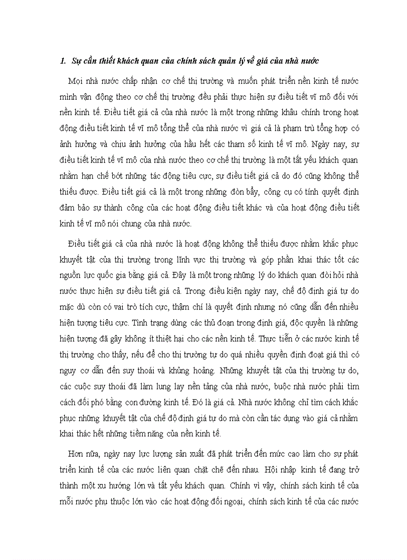 Sự cần thiết khách quan của chính sách quản lý về giá của nhà nước