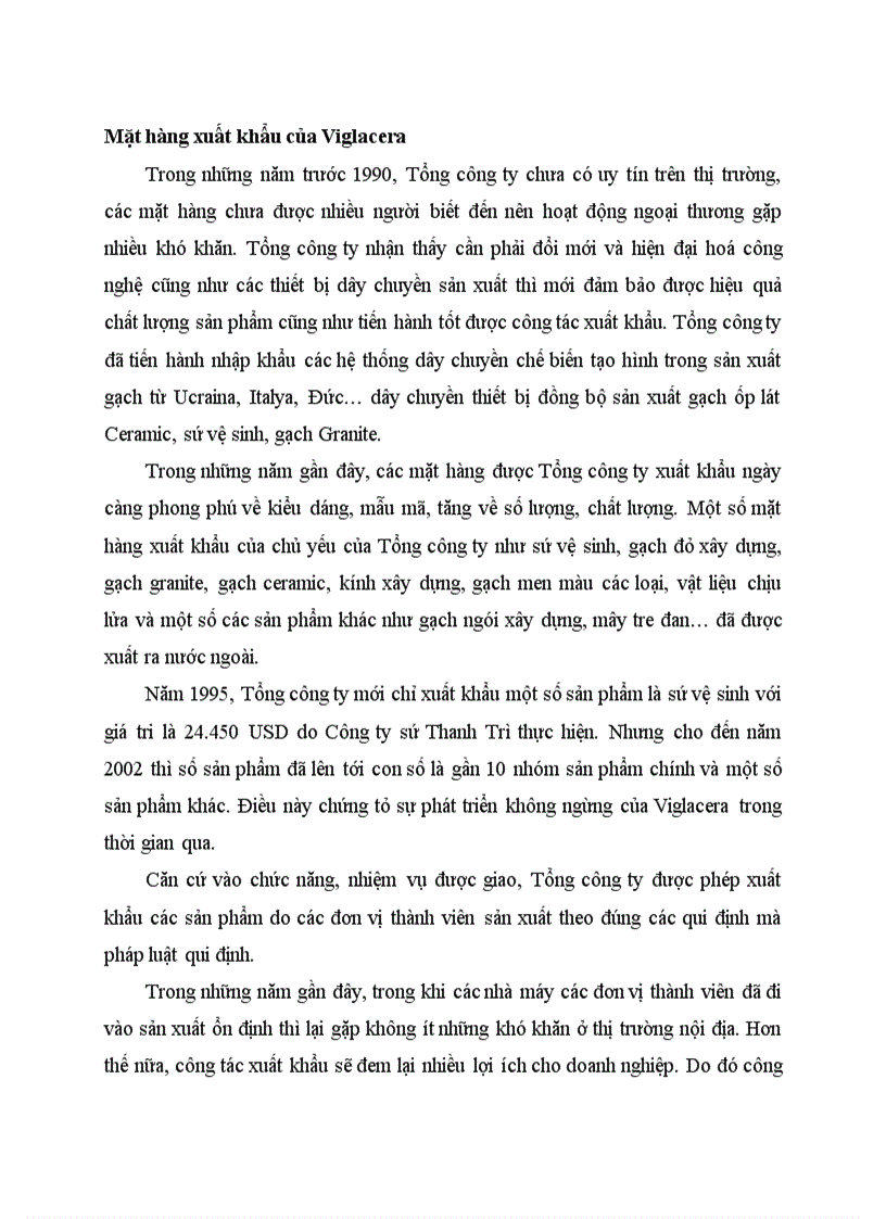 Mặt hàng xuất khẩu của Viglacera